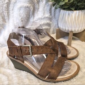 Merrell Sirah Lattice Wedge Sandals Prairie Brown Leather Comfort Shoes Size 7